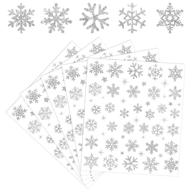 Pegatinas Whaline con forma de copos de nieve con purpurina plateada para invierno, 330 unidades, 10 hojas