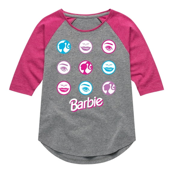Barbie - Original Icons in Circle Grid - Toddler And Youth Girls Raglan Graphic T-Shirt
