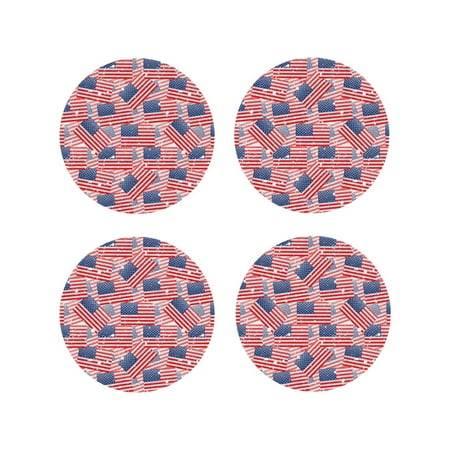 

Fuzoiu America Flags Print Leather Coasters Set Drink Coasters Set of 4 for Tabletop Protection Durable PVC Coasters Home Décor and Housewarming Gift-Round Shape