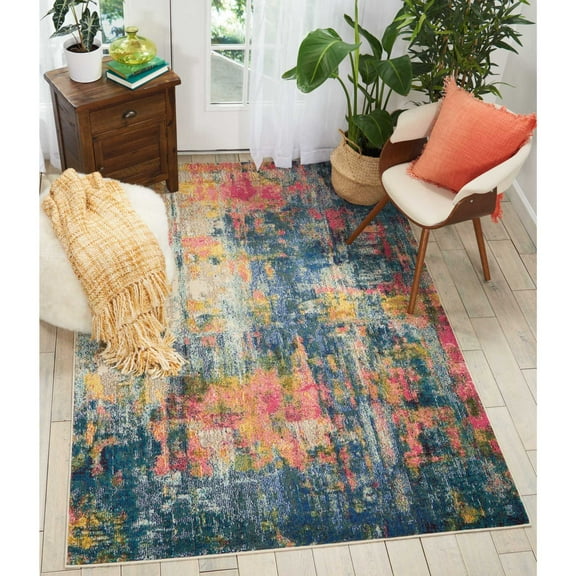 Nourison Celestial Abstract Blue/Yellow 5'3" x 7'3" Area Rug, (5x7)