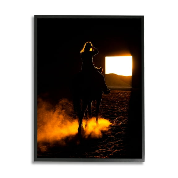 Stupell Industries Equestrian Horse Jockey Silhouette Vivid Light Flare Photograph Black Framed Art Print Wall Art, Design by Steve Smith