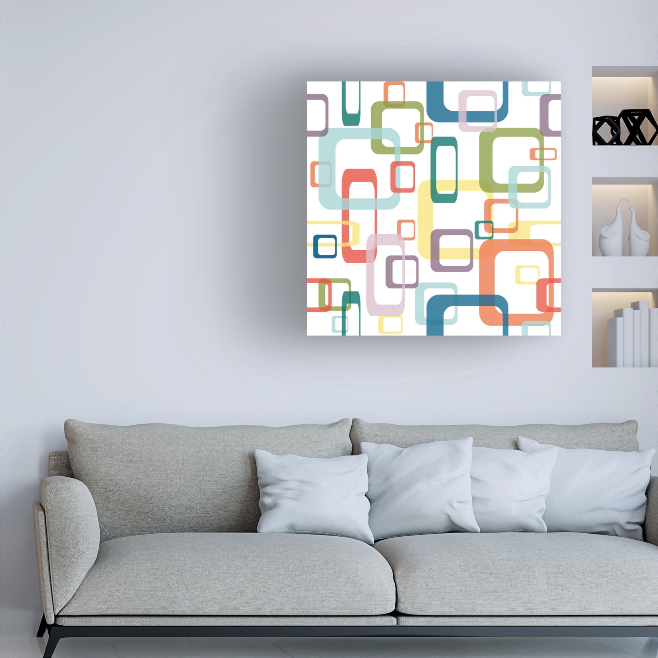 Canvas Wall Art - Jean Plout 'Retro Abstract Squares' Wall Art for Living Room, Bedroom, or Office Décor by Trademark Fine Art - 24 x 24 Inches