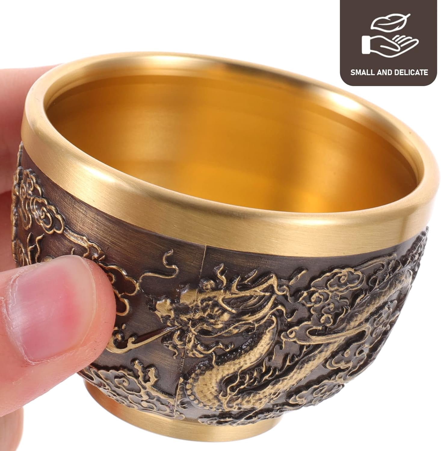 Kung Fu Teacups Chinese Copper Tea Cup Vintage Dragon Pattern Tea Tasting Cup Embossed Traditional Tea Mugs Japanese Sake Cup for Coffee Tea Espresso
