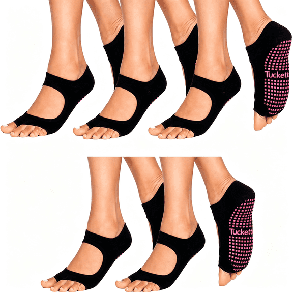 XIBUFE Patented Barefoot Toeless Pilates Grip Socks Allegro, Non-Slip for Women Reformer Yoga Barre Dance Recycled Cotton