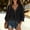 Black, variant on Womens Boho Lace Up V Neck Blouse Cute Ruffle 3/4 Sleeve Tops Flowy Beach Vacation Shirts Fall Fashion Going Out Clothing