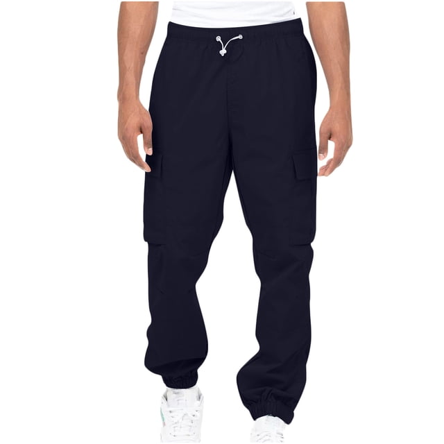 ESSSUT Pantalon Cargo Décontracté pour Hommes, Uni, Multiples Poches, Bleu Foncé-1, m