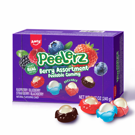 Amos Peelerz Variety Candy Packs, Berry Mixed Peelable Gummy Assortment 8.47oz (1 Pack)