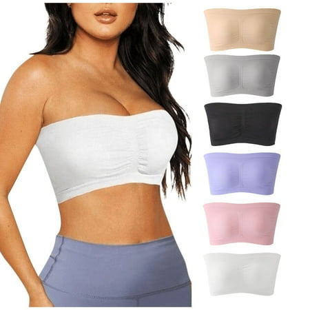 Strapless Bra  Tube Bras for Women  Sexy Bras for Women  Women s Bandeau Crop Tube Top Bra  Strapless Wireless Padded Bralette Seamless Bandeau Tank Top  Gray  3XL