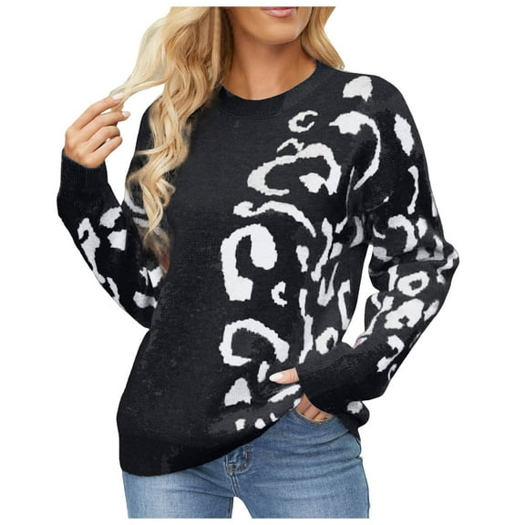 Siilsaa Sweater Tops for Women Cotton Soft Knit Pullover Sweaters Black,L