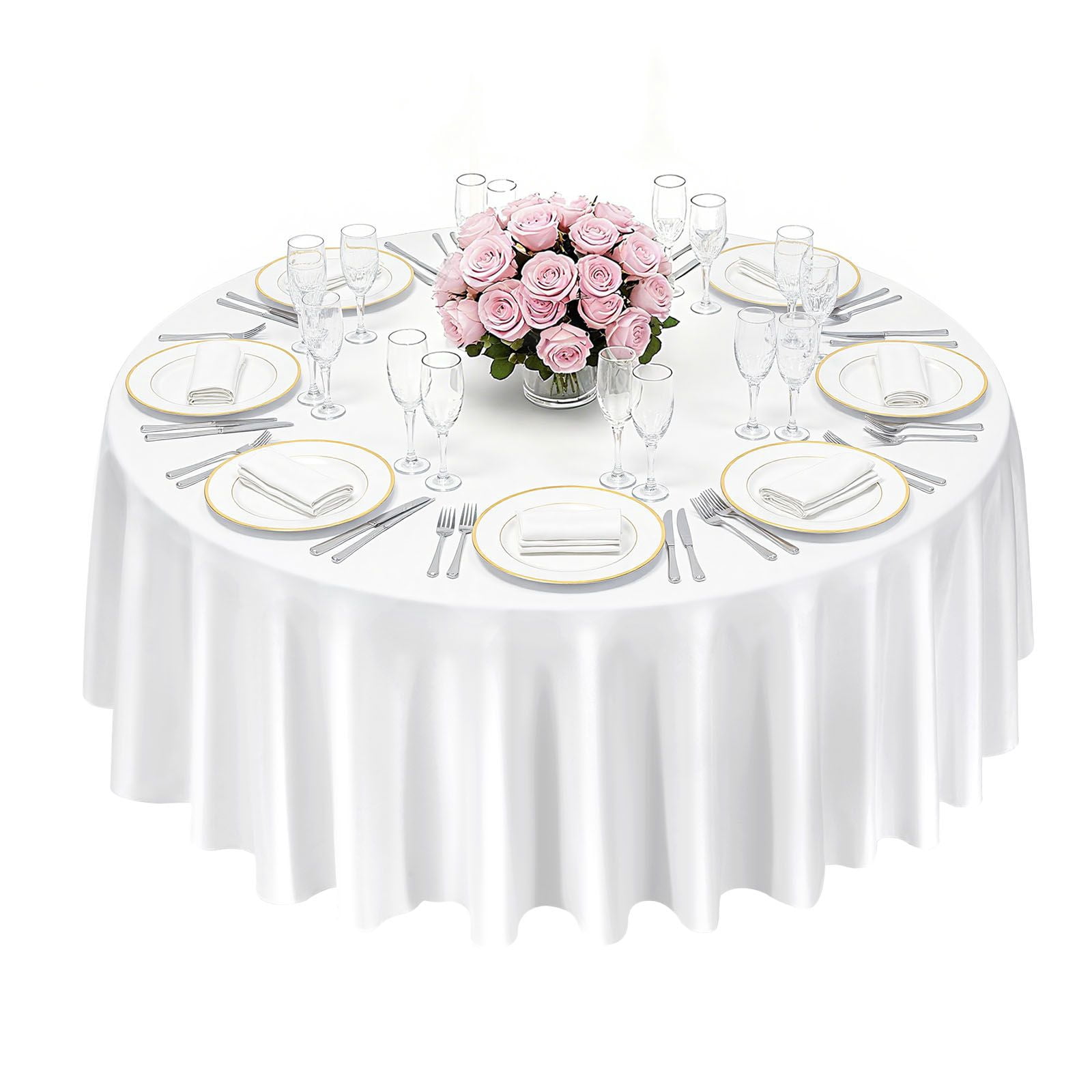 Round Tablecloth 2-Pack 120 Inch Diameter White Polyester for Wedding Party Banquet