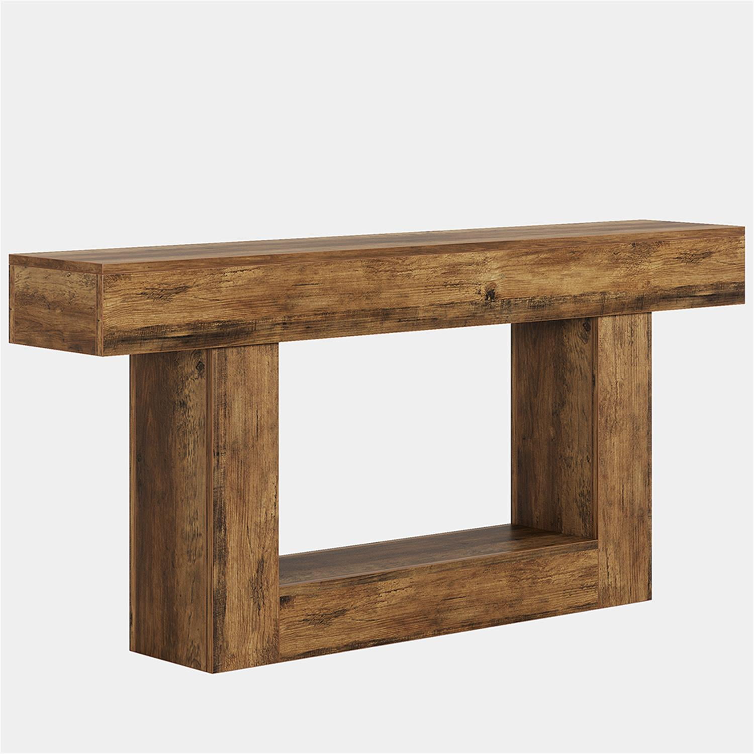 Demi Bonn 63" Wood Console Table, Farmhouse 2-Tier Sofa Table Entryway Table, Foyer Display Table, Brown