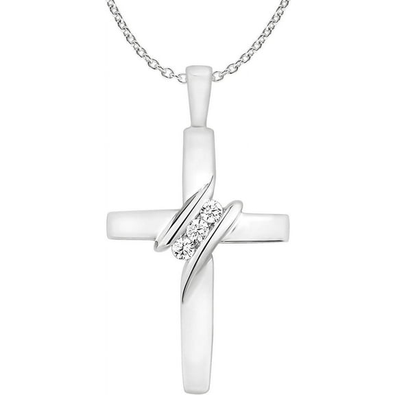 10k Diamond Three-Stone Cross Pendant Necklace Religious Jewelry (0.05cttw, I-J/I2-I3) 18"