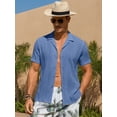 thumbnail image 2 of Youclos Men's Short Sleeve Textured Hawaiian Beach Button Down Shirt, Bahama Shirt, 2 of 8