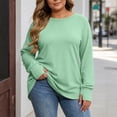 thumbnail image 3 of Lutiedan Womens Plus Size Long Sleeve Shirts Oversized Crew Neck Tunic Tops Fall Casual Basic Shirts with Thumb Holes L-4XL,Green, 3 of 6