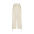 thumbnail image 3 of ABATAB Women Striped Pants Bow Tie Wide Leg Lounge Pants Corduroy Elastic Waisted Casual Loose Fit Trousers with Pockets, 3 of 5