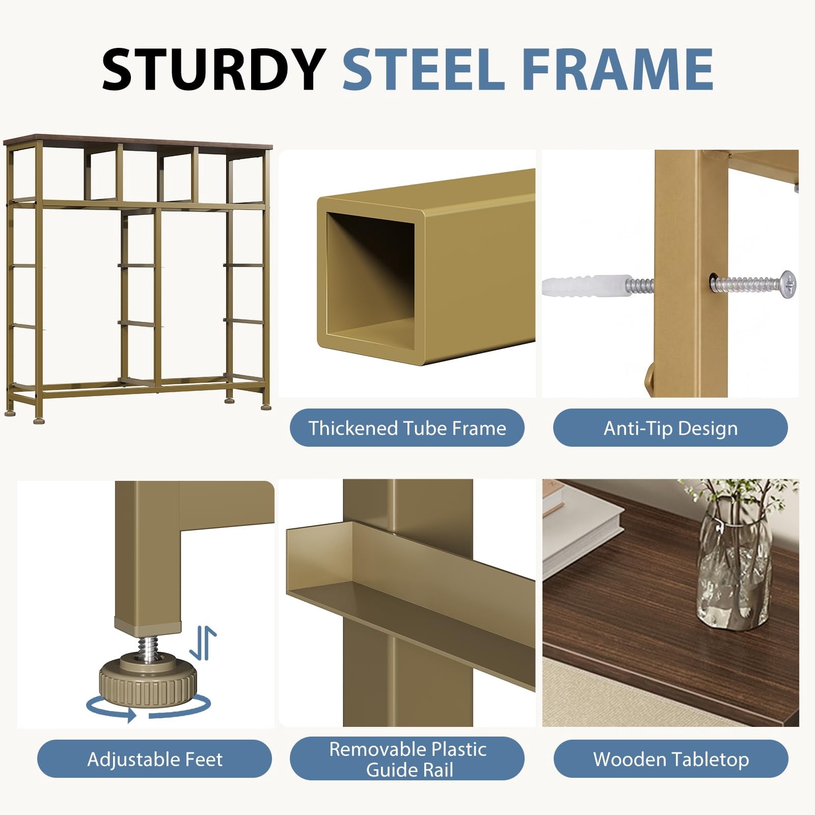 Telyra 9-Drawer Fabric Dresser Tall Storage Tower with Wood Top and Steel Frame Bedroom Closet Organizer, Khaki