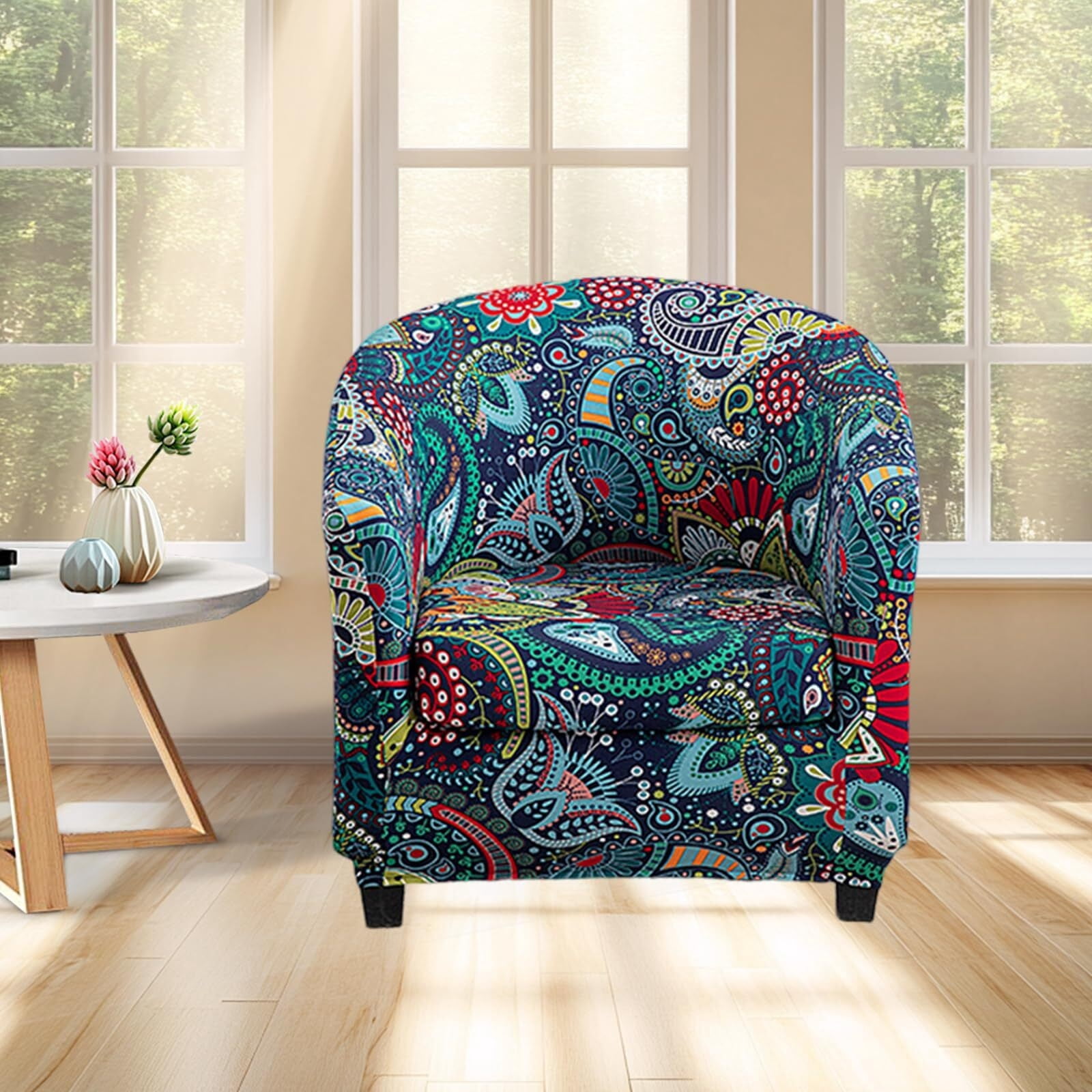 LKJYER Club Chair Slipcover 2 Piece Tub Chair Slipcover Stretch Barrel Chair Covers Printed Armchair Covers Removable Sofa Cover Couch Furniture Protector Arm Chair Cover for Living Room