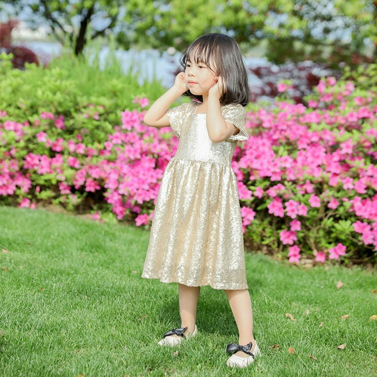 Hfolob Girls Casual Dresses Baby Kids Sequin Bridesmaid Gown