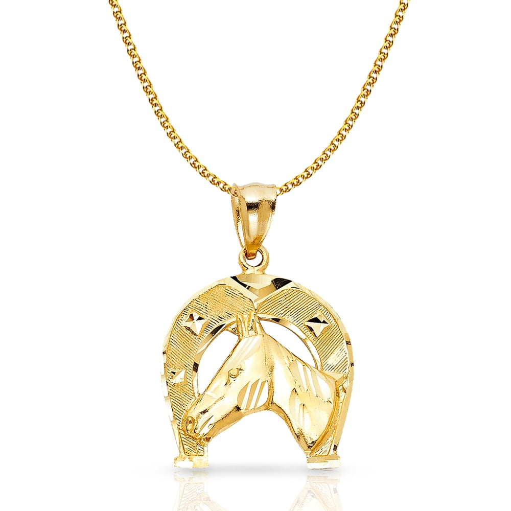 Ioka 14K Yellow Gold Lucky Horseshoe Charm Pendant with 2mm Flat Open