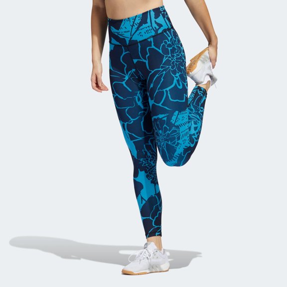 Adidas Women’s Optime Flower Superher Training 7/8 Tights HH9087 Craft Blue