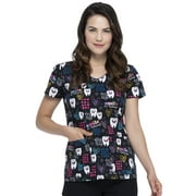 Dickies EDS Medical Scrubs Top for Women V-Neck DK700, M, Smile It's Toothsday