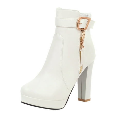 

EUHDSSDE Women Waterproof Platform Round Head High Heels Zipper Ankle Boots