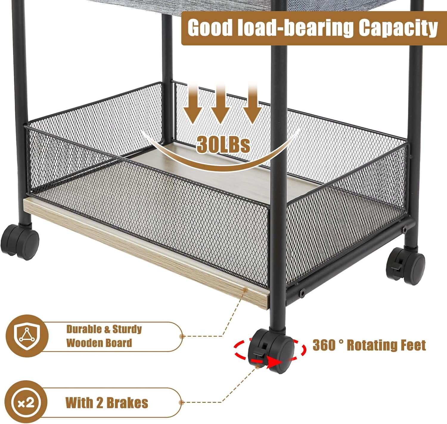 X-COSRACK 3-Tier Rolling Baby Diaper Organizer Cart, Metal Nursery Utility Cart with Wheels & Removable Dividers, Multi-Purpose Storage for Bathroom & Kitchen