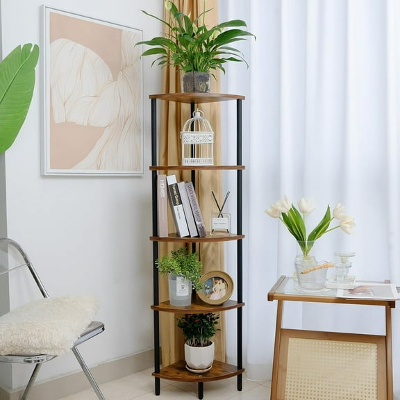 5 Tier Corner Shelf Stand, 52 Inch Corner Storage Shelf, Corner Display Shelf, Plant Stand, Tall Corner Bookshelf for Small Spaces in Living Room,Bedroom,Home Office