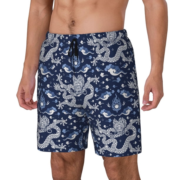 Fotbe Dragon Traje de Baño para Hombre – Shorts de Natación de Secado Rápido con Forro y Bolsillos-Large