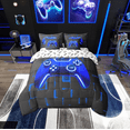thumbnail image 2 of Erosebridal Gradient Gamepad Bedding Twin Size, Neon Blue Futuristic Cubes Comforter Sets with Sheets, Game Room Decor, Reversible 7pcs, 2 of 5