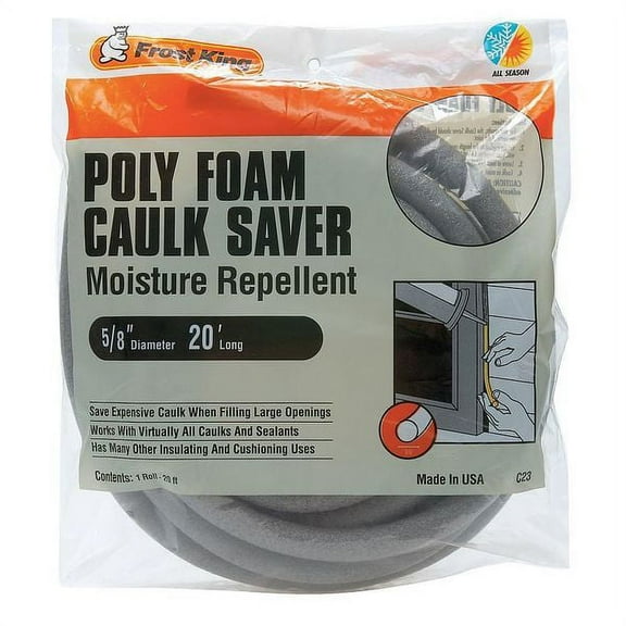1pack FrostKing C23H Weatherstrip, 20 ft, Gray, Insert Size: 5/8" Dia.