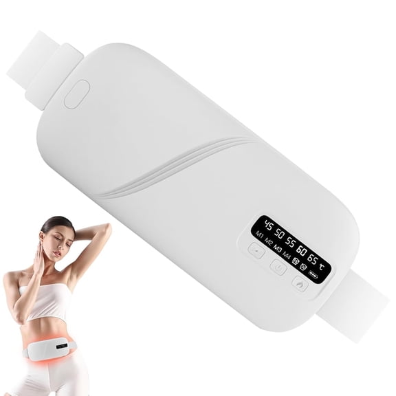 Heating Pad for Cramp, Period Heating Pad, Cordless Abdomen Heated Massager with 5 Level Heating, 4 Vibration Modes, 2 Timing, 1800mAh Battery, Adjustable Strap, White