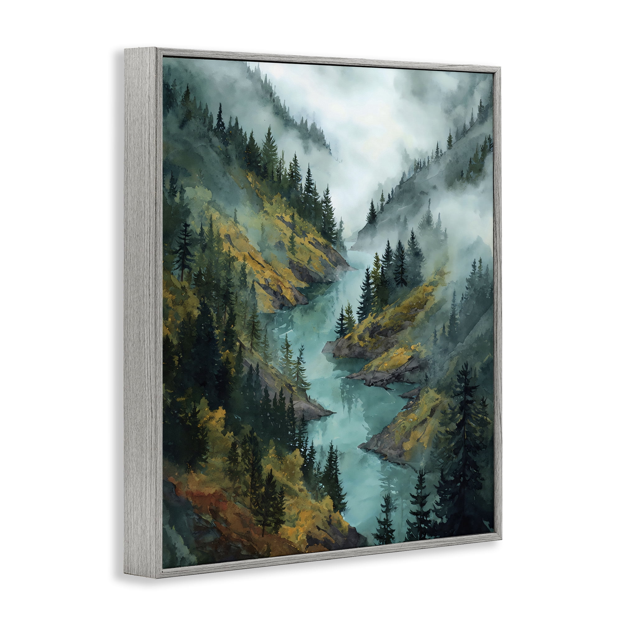 Stupell Industries Turquoise Mountain River Bends Gray Framed Giclee Art, design by Franklyn Gregory