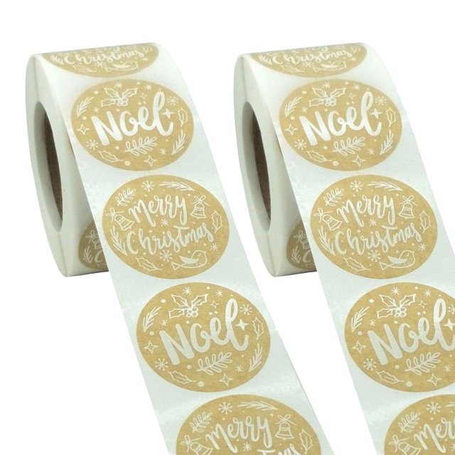 2roll Kraft Merry Christmas Stickers Holiday Seals Labels Stickers for Christmas Favor Tags