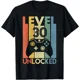 thumbnail image 1 of Camiseta estilo retro de nivel 30 desbloqueado, divertida camiseta de videojugador para 30 cumpleaños, ropa para hombre, ropa urbana, camisetas gráficas., 1 of 7