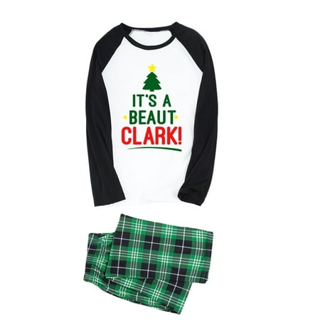 

Eyicmarn Christmas Pajamas for Family Long Sleeve Letter Print Raglan Tops + Plaid Pants Set