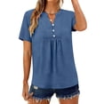 thumbnail image 4 of Uootdi Casual Tops for Women Short Sleeve V Neck Button Placket Ruched Hem Casual Daily Lightweight Tees Gift, 4 of 8