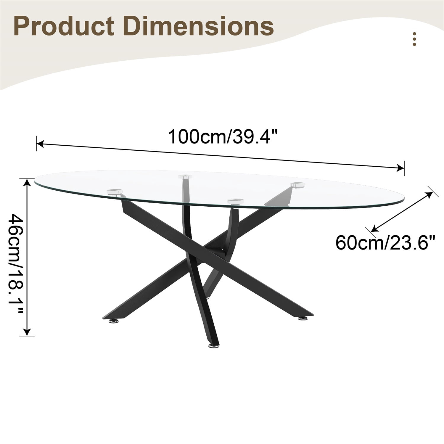 Hommoo Modern Oval Glass Coffee Table with Metal Legs, 39.4" Tempered Glass Living Room Side Table, Minimalist Tea Table for Small Spaces, Black
