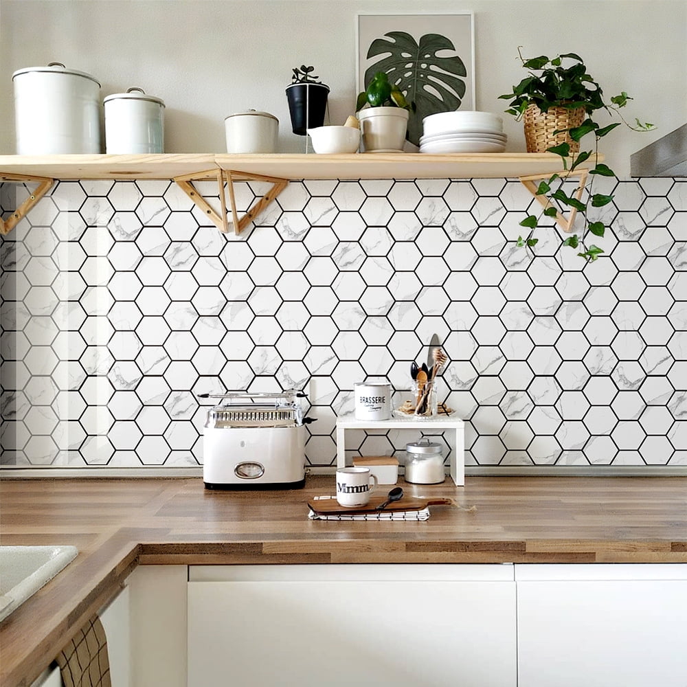 10 Pcs Hexagon Non-Slip Floor Sticker for Home Decor, 12" x 12" Peel and Stick Self-Adhesive Wall Sticker for Living Room Kitchen Bathroom