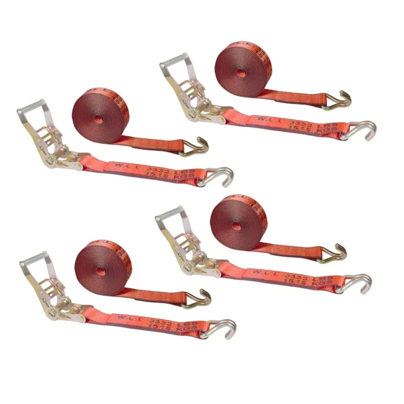 Mega Cargo Control USA Heavy Duty 2" x 60' Ratchet Strap J Hook Flatbed Truck Farm Tie Down 4 Pack