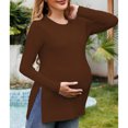 thumbnail image 6 of Dxzfnsa Womens Maternity Shirts Fall Fashion Ribbed Knit Long Sleeve Pregnancy Tops Casual Solid Color Crewneck Pregnant Clothes Basic Tunic Shirts, 6 of 7