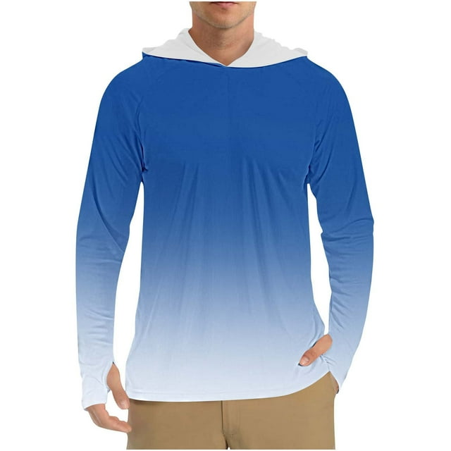 Vente Liquidation de Chemises pour Hommes! Chandail à Capuchon Léger UPF 50+ Protection Solaire Dégradé à Manches Longues SPF UV pour la Pêche, la Randonnée en Plein Air, la Course