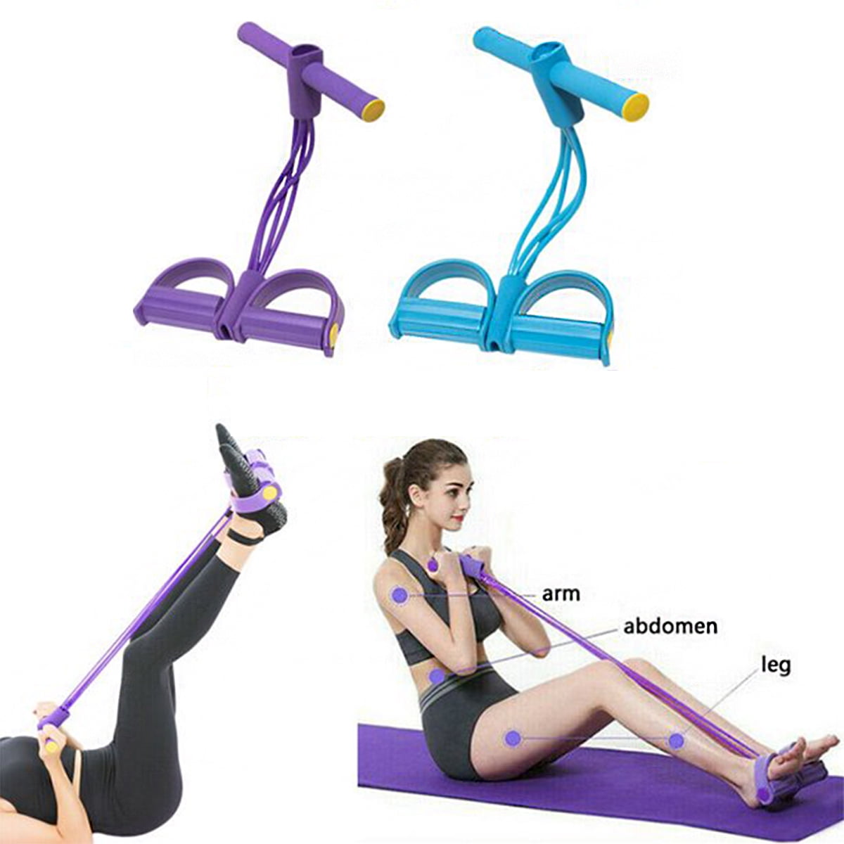 Foot Pedal 4-Tube Pull Rope Resistance Yoga Exercise Sit-up Fitness Equipment 