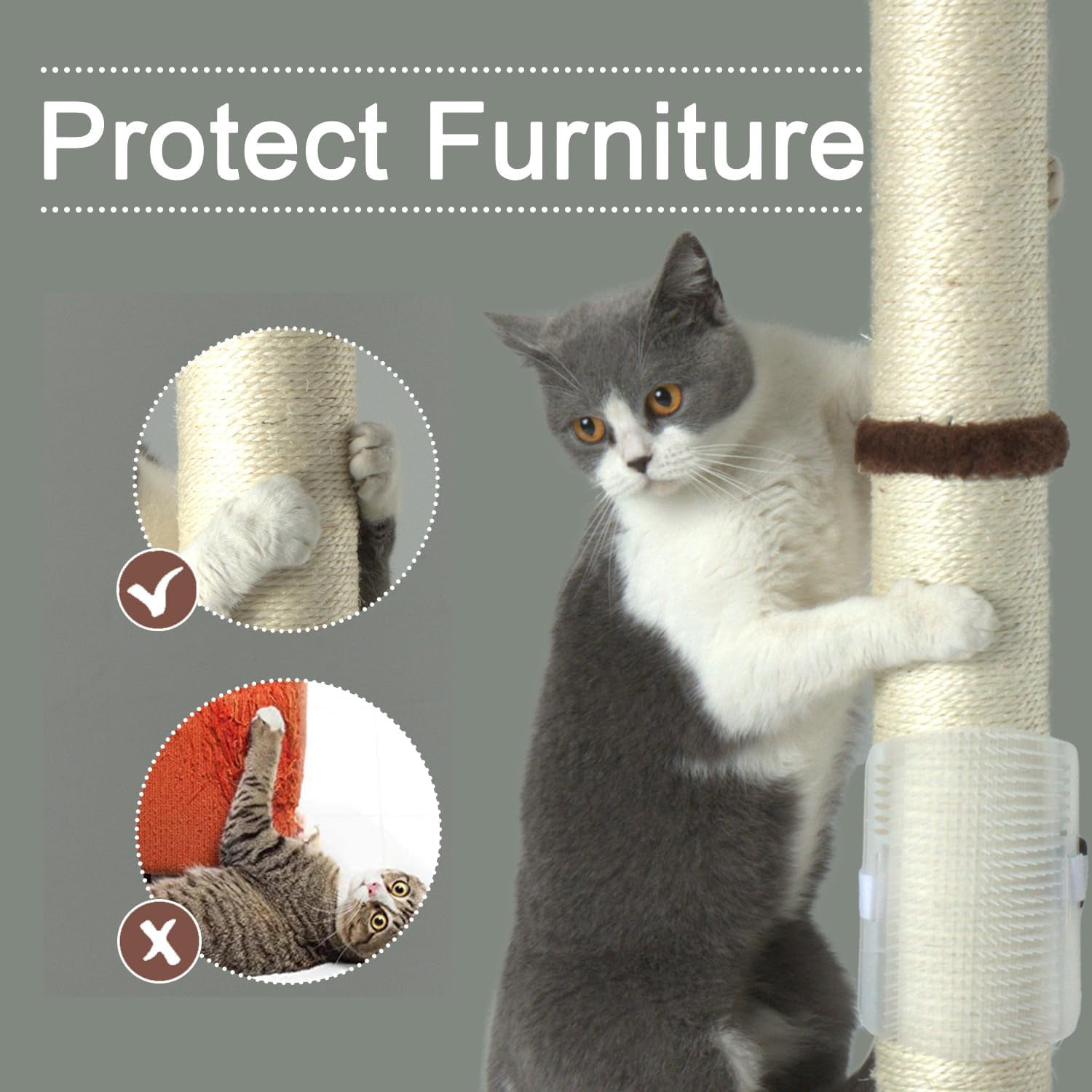 32" Tall Cat Scratching Post Sisal Scratch Posts with Hanging Ball and Self-Massage Brush Vertical Scratcher for Indoor Cats and Kittens(Light-Gray 32inches)