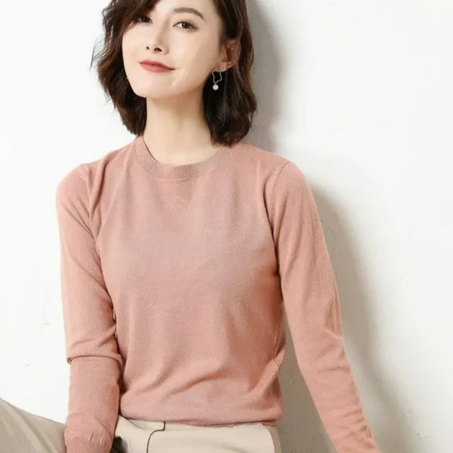 LNGOOR Chandail pour Femmes 2024 Col Rond Manches Longues Automne Hiver Pulls Mode Chandails Coréens Chandails de Base Chandails Ajustés en Tricot Chandails