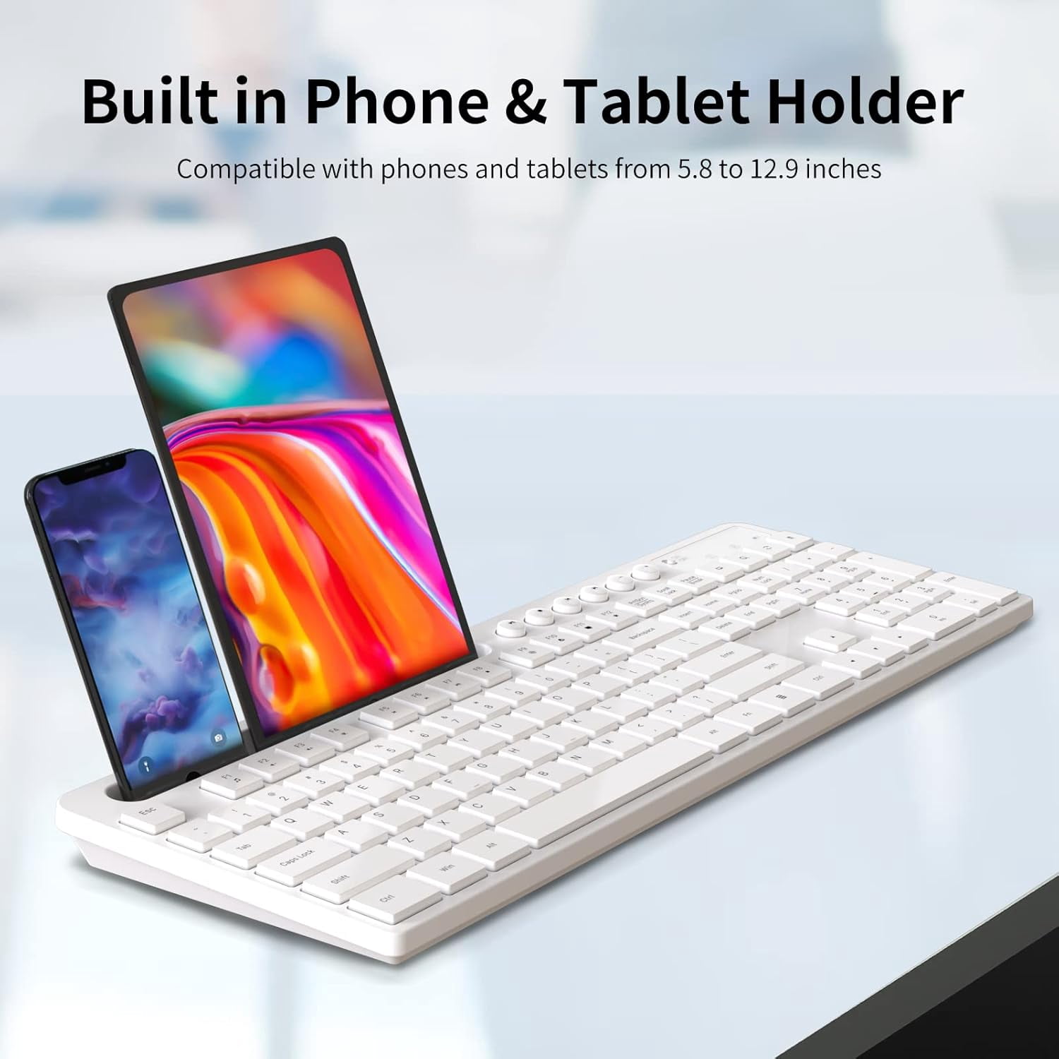 Marvo 2.4G Wireless Keyboard and Mouse Combo, Low Profile, Fluid Precise, Quiet, Tablet Holder,White