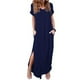 thumbnail image 1 of Sonducket Vestido de mujer con cuello en V Abertura Vestido largo Chica Ropa de manga corta Vestidos Azul oscuro S, 1 of 4