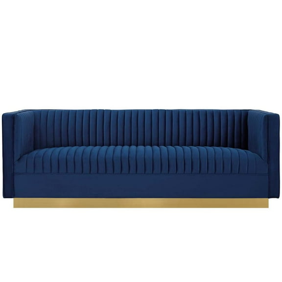 Modway Sanguine Vertical Channel Tufted Performance Velvet Sofa in Navy