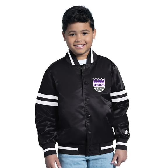 Youth Starter Black Sacramento Kings Satin Full-Snap Varsity Jacket