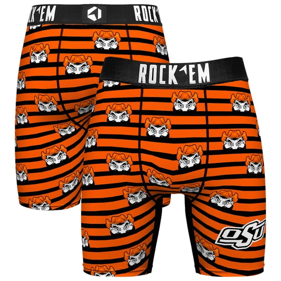 Men's Rock Em Socks Orange Oklahoma State Cowboys Mascot Stripes Boxer Briefs